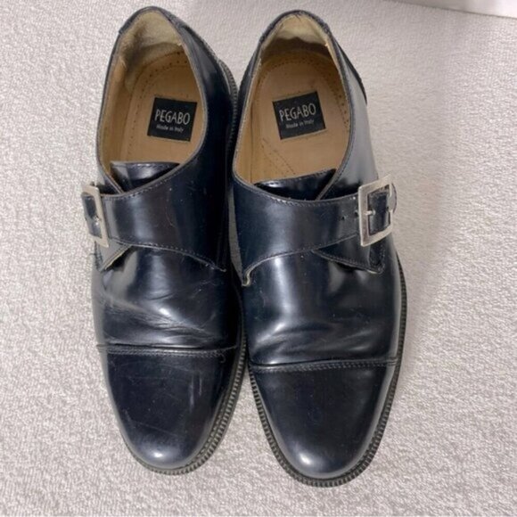 Vintage Pegabo Black Leather Monk Strap Dress Shoes 40 - Picture 2 of 12